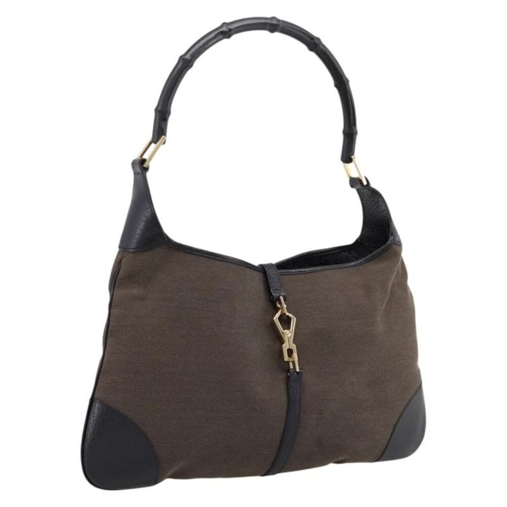 Gucci Bamboo Jackie Leather Brown Canvas Handbag